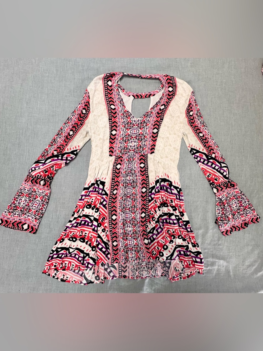 Free People Tegan Boarder Print Ivory Mini Dress Size 4